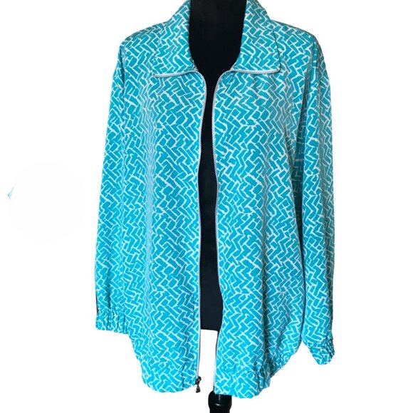 Silver Threads Windbreaker Jacket: Vintage 70s Lightweight Zippered Turquoise L - Picture 1 of 10
